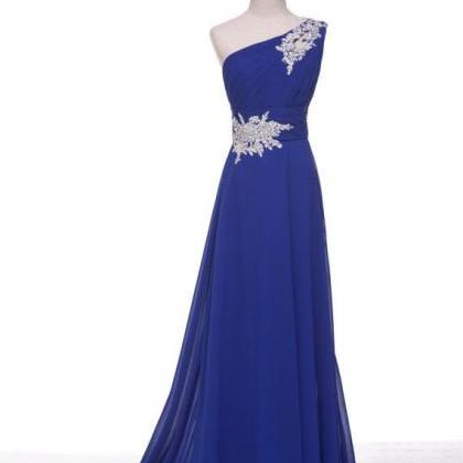 Handmade Royal Blue One Shoulder Prom Dress With..