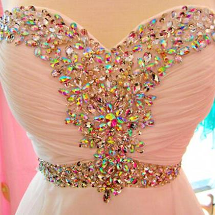 Sparkle Handmade Beadings Pink Prom Dresses 2016,..