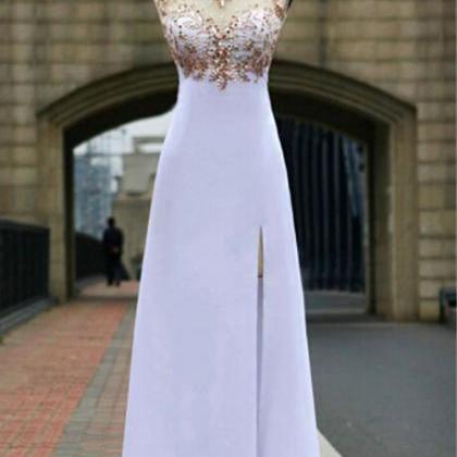 Gorgeous White Chiffon Open Back Long Prom Dress..