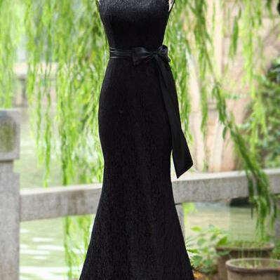 Elegant Black Lace Open Back Bridesmaid Dresses,..