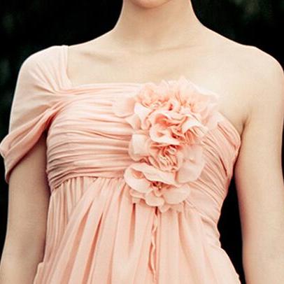 Pretty Light Pink One-shoulder Chiffon Bridesmaid..