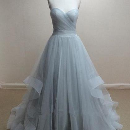 Handmade Grey Tulle Ball Gown Prom Dresses..