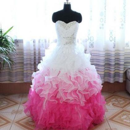 Lovely Ball Gown White and Pink Lac..