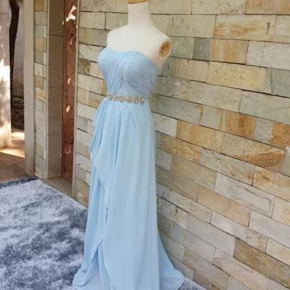 Custom Handmade Light Blue Chiffon Long Prom..