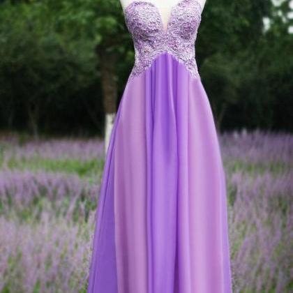 Unique Sweetheart Lavender Prom Dress Pleated Chiffon Wrap Silhouette Lace Details,OLP2057