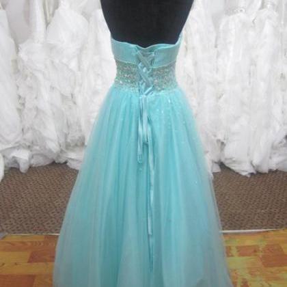 Pretty Blue Handmade Tulle Long Prom Gown 2015,..