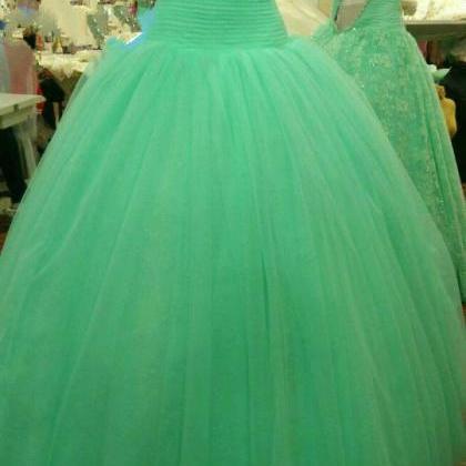 Pretty Mint Tulle Ball Gown Long Prom Gown 2015,..