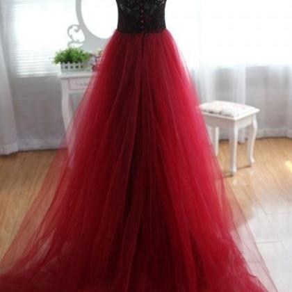 Pretty Handmade Tulle And Lace Burgundy Prom..
