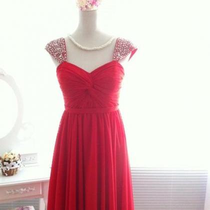Pretty High Quality Red Straps Long Prom Dressess..