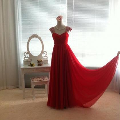 Pretty High Quality Red Straps Long Prom Dressess..