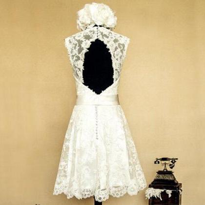 Pretty Handmade Lace Applique Short Prom Dresses..