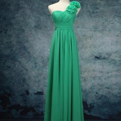 Pretty Handmade Green One Shoulder Bridesmaid..