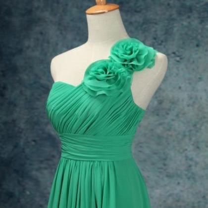 Pretty Handmade Green One Shoulder Bridesmaid..