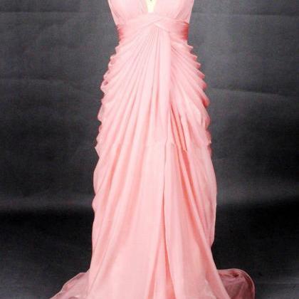 Elegant Peach Pink Sweetheart Long Prom Dresses..