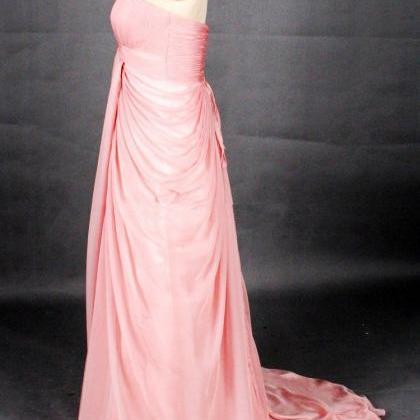 Elegant Peach Pink Sweetheart Long Prom Dresses..
