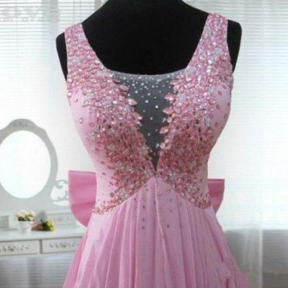 Pretty Lovely Pink Beadings Prom Dresses With Bow,..