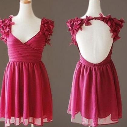 Lovely Rose Red Short Party Dress With Flower,..