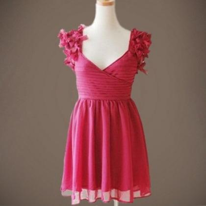 Lovely Rose Red Short Party Dress With Flower,..