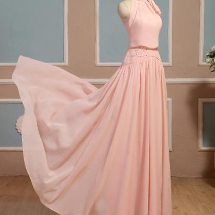 Pretty Light Pink Halter Long Formal Dresses, Pink..