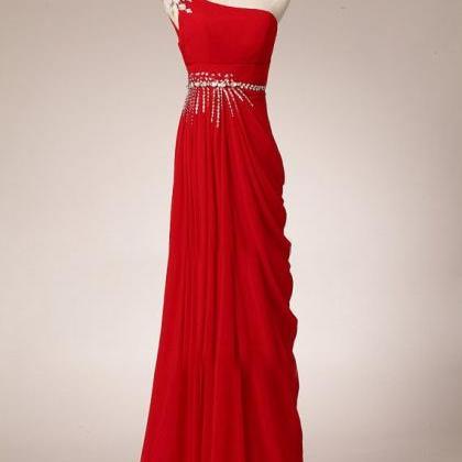 Pretty Elegant Red One-shoulder Prom Dress With..