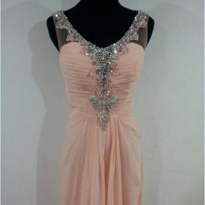 Pretty Pink Beadings Long Prom Dresses 2015, Pink..