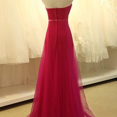Rose-red Strapless Sweetheart A-line Chiffon Long..