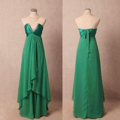Pretty Green Handmade Chiffon A-line Prom Dresses, Green Prom Gown ...