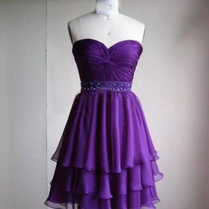 Cute Chiffon Three Layer Purple Prom Dress ,short..