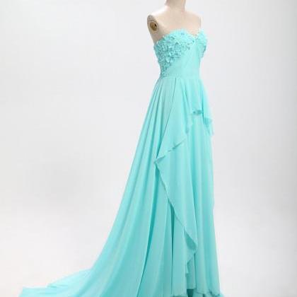 Elegant Blue Sweetheart Long Prom Dresses 2015,..