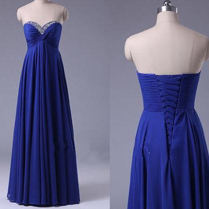 Pretty Simple Royal Blue Beaded Prom Dresses 2015,..