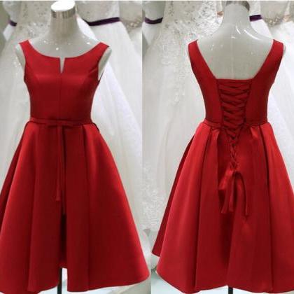 Pretty Red Sation Short Red Lace-up Prom Dresses,..