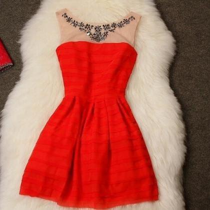 Pretty Coral Beadings Short Summer Party Dresses,..