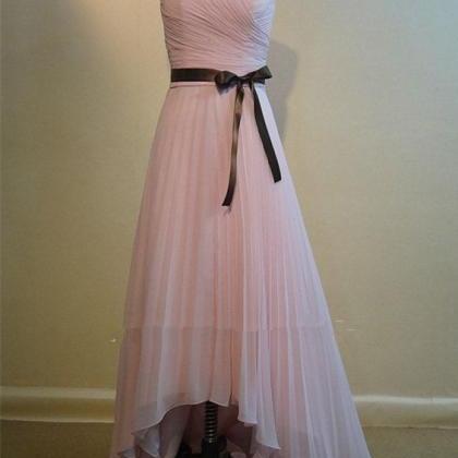 Pretty Handmade Asymmetrical Pink Chiffon Prom..