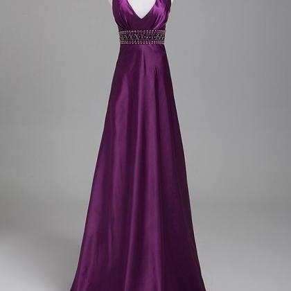 Elegant Halter Neckline Long Purple Bridesmaid..