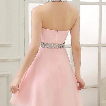 Pretty Pink Knee Length Halter Homecoming Dress..