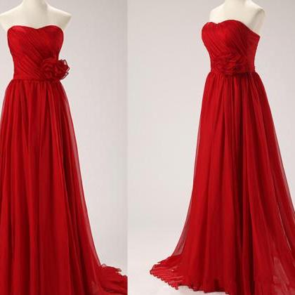 Delicate Red Sweetheart Chiffon Prom Gown, Red..