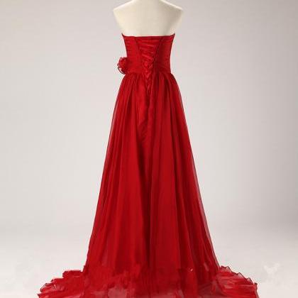 Delicate Red Sweetheart Chiffon Prom Gown, Red..
