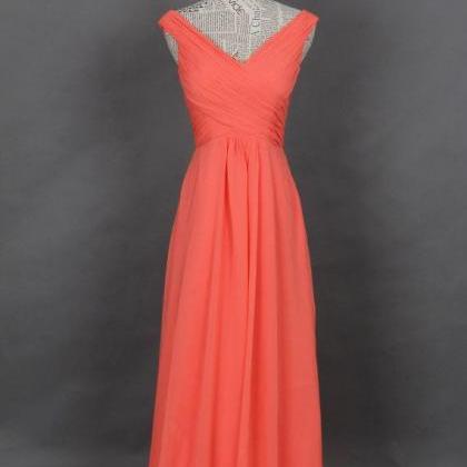 Pretty Simple Coral Chiffon Bridesmaid Dresses,..