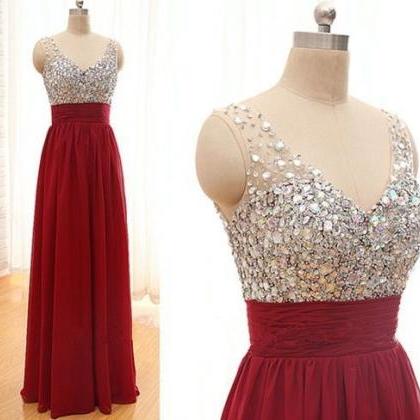 Pretty High Quality Beadings Wine Red Prom Dresses..