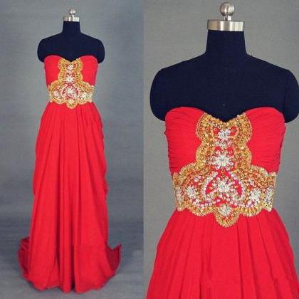 Pretty Red Sweetheart Beading Long Prom Dresses,..