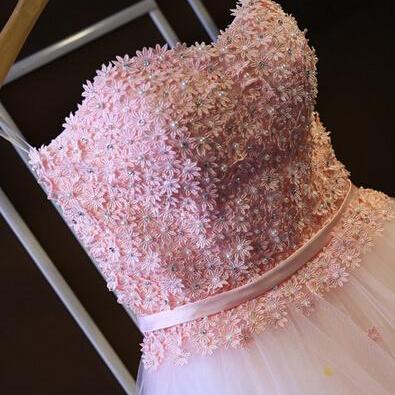 Cute Short Lace-up Pink And White Tulle Ball Gown..