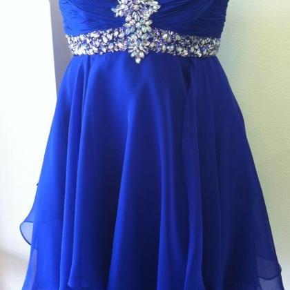 Cute Royal Blue Short Beadings Short Prom Dresses,..