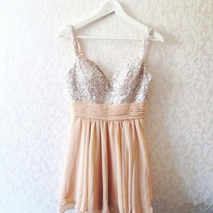 Cute Short Champagne Sequins Prom Dresses,..