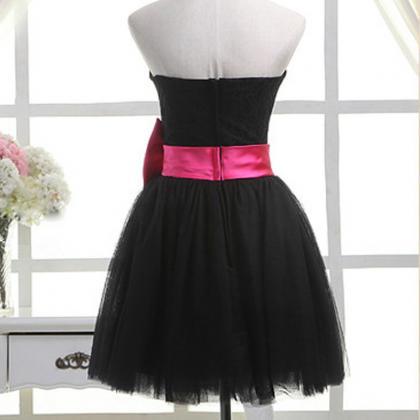Cute Black Tulle Formal Dress With Bow, Cute Short..
