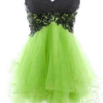 Cute Tulle Lace-up Ball Gown Sweetheart Mini Prom..