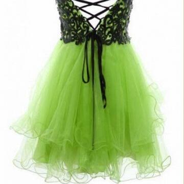 Cute Tulle Lace-up Ball Gown Sweetheart Mini Prom..