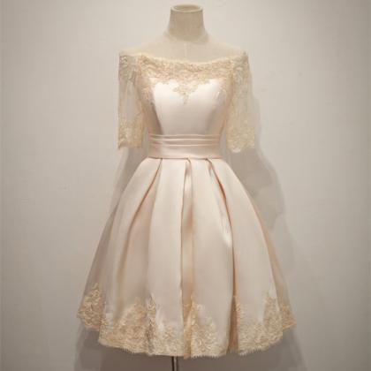 Elegant Handmade Satin Short Prom Dress With Lace,..