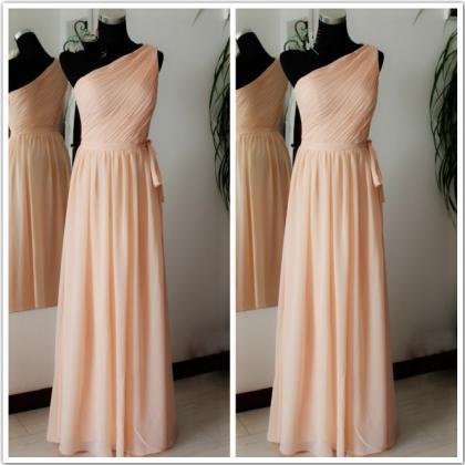 Charming One Shoulder Pear Pink Long Simple..