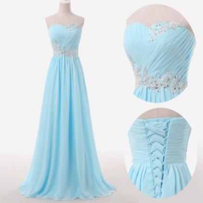 Simple Light Blue Chiffon Long Prom Dresses 2016,..
