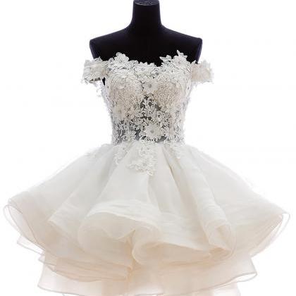 Cute Off Shouler White Lace Applique Homecoming..